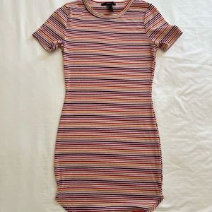 Multicolor rainbow stripe bodycon mini t shirt dress